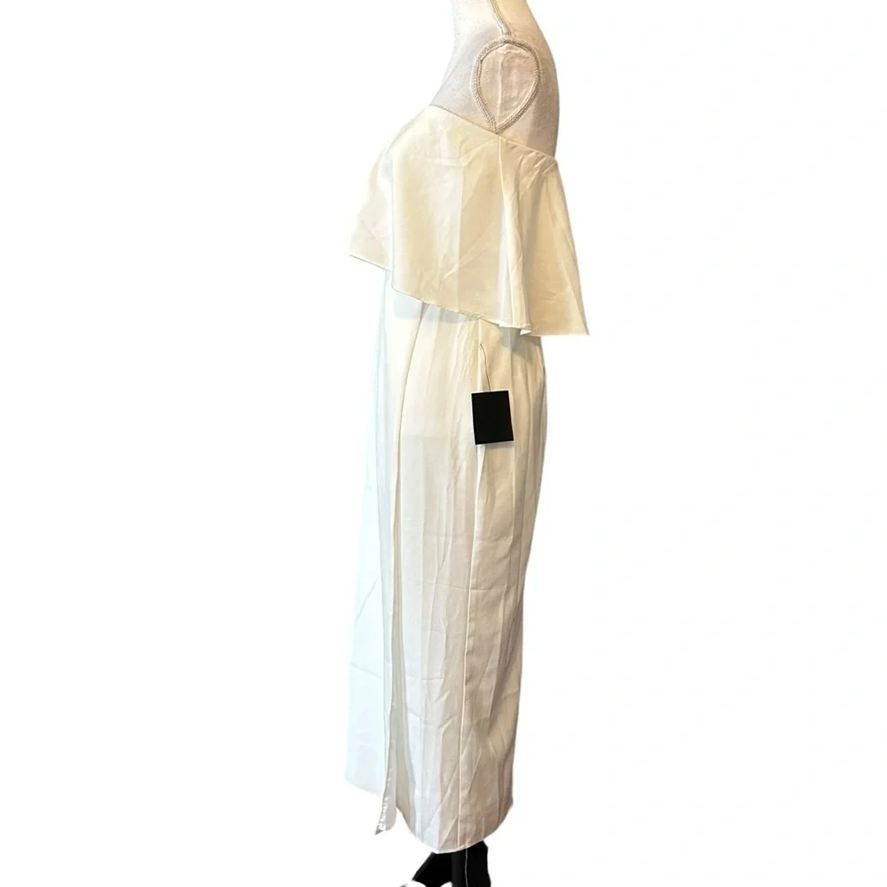 Lulus Class and Charisma White Satin Strapless Midi Dress Medium Bridal Shower - Picture 4 of 14